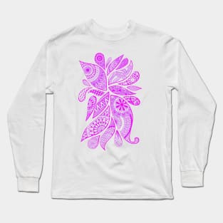 Abstract Zentangle Swirls Design (pink on white) Long Sleeve T-Shirt